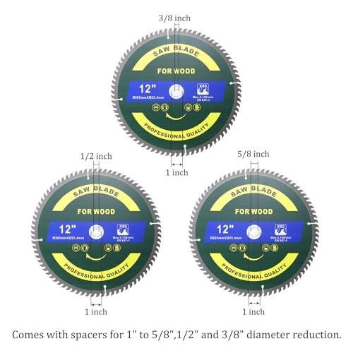 Circular Saw Blade 12"x80 Teeth x 1 Inch Arbor Miter Saw Blades Blue