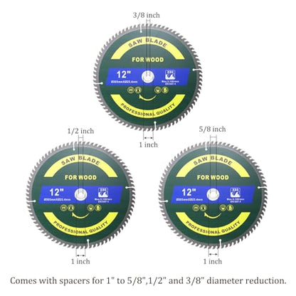 Circular Saw Blade 12"x80 Teeth x 1 Inch Arbor Miter Saw Blades Blue