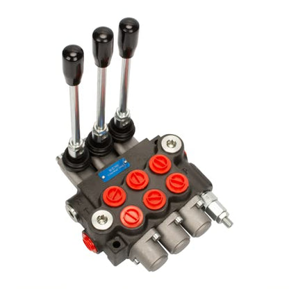 Hydraulic Tractor Loader Control Valve 3 spool, 11GPM SAE Ports Double Acting Hydraulic Directional Flow Control Valve w/Joystick for Log Splitters, Tractors Loaders - size: 11GPM 3 Spool 3 Joysticks