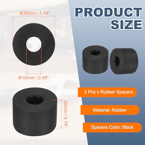 uxcell 25Pcs Rubber Spacers, 25mm OD, 10mm ID, 5mm Thick Black Round Anti Vibration Rubber Pads Isolation Bushings Washer for Home Cars Boat(0.98" OD x 0.39" ID x 0.2" Thick) - size: 30mm OD x 10mm ID x 20mm Thick
