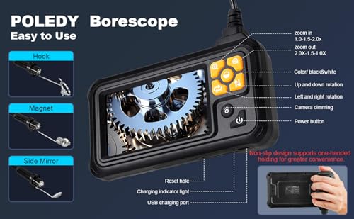 Endoscope Camera with Light, POLEDY 1080P HD Borescope, 8 Adjustable LED Light mit 4.3" IPS Screen Inspection, IP67 Waterproof 16.4ft Snake Camera, Semi-Rigid Cable Inspection - style: Single Lens 4.3"
