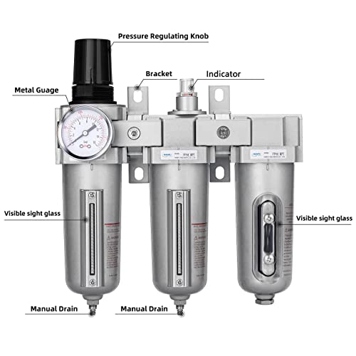 NANPU 1/2" NPT Air Compressor Filter Dryer Regulator - Industrial 3-Stage - size: 1/2" NPT, Munual Drain, style: 3 Stage