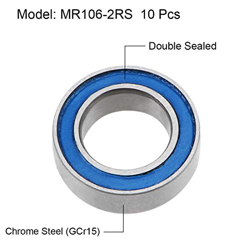 uxcell MR106-2RS Deep Groove Ball Bearings 6mm Inner Dia 10mm OD 3mm Bore Double Sealed Chrome Steel Blue Seal Z2 10pcs - size: 6mmx10mmx3mm