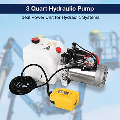 12V Hydraulic Power Unit 3200 PSI, Double-Acting Hydraulic Pump for Dump Trailer & Car Lifting - color: White-Plastic, size: Double Acting + 3 Quart.