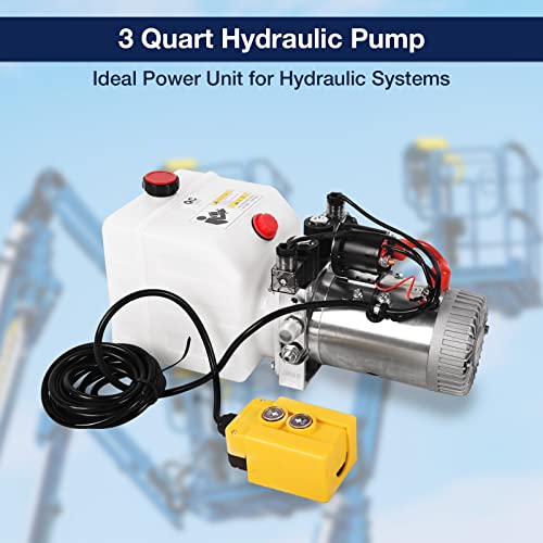 12V Hydraulic Power Unit 3200 PSI, Double-Acting Hydraulic Pump for Dump Trailer & Car Lifting - color: White-Plastic, size: Double Acting + 3 Quart.