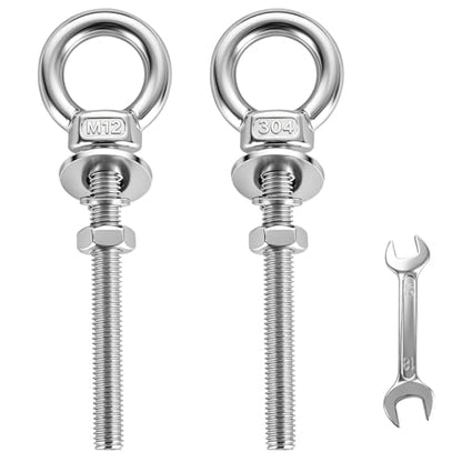 304 Stainless Steel Eye Bolt, M12x102mm (1/2"x4") Heavy Duty Eye Bolts with Nuts Washers, 2 Pack Lifting Ring Eye Bolt for Hanging String Lights Outdoor Tie Down - size: M12x102mm(1/2"x4")