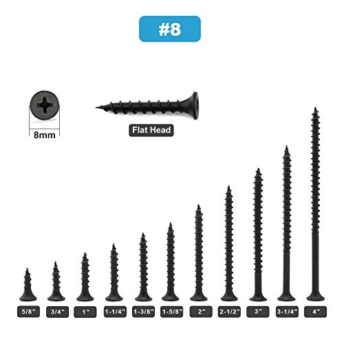 #8 x 2 Inch Wood Screw 100PCS Black Phosphate Coated Stainless Flat Truss Head Fast Self Tapping Drywall Screws by SG TZH - size: #8 x 2"