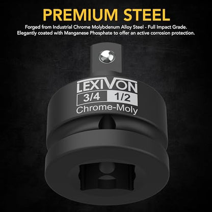 LEXIVON 1/2" & 3/4" Impact Socket Adapter, 2-Piece Set | 1/2" ~ 3/4" Reducer and Increaser Chrome-Moly Steel = Fully Impact Rated (LX-403) - style: 2-Piece Set, 1/2" & 3/4" Increaser/Reducer