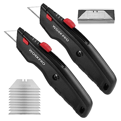 WORKPRO Premium Utility Knife, Retractable All Metal Heavy Duty Box Cutter, Quick Change Blade Razor Knife, with 10 Extra Blades - color: Black