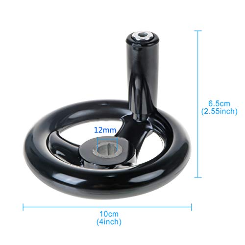 3.94'' Hand Wheel Black w Revolving Handle 3 Spoked 12mm Hole Adjustment Round Handwheel for Milling Machine - size: 100mm Dia.