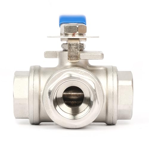 U.S. Solid 3/4" 3 Way Ball Valve - 304 Stainless Steel NPT Female Threaded Manual Ball Valve, L Mounting Pad - size: 3/4 inch, style: L Mounting Pad