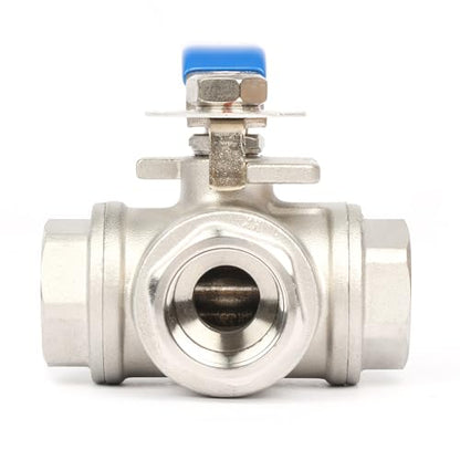 U.S. Solid 3/4" 3 Way Ball Valve - 304 Stainless Steel NPT Female Threaded Manual Ball Valve, L Mounting Pad - size: 3/4 inch, style: L Mounting Pad