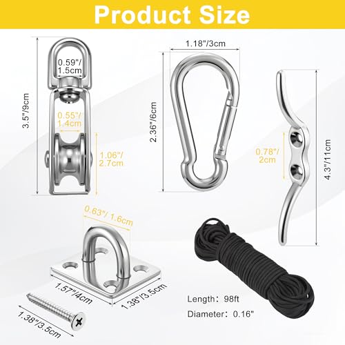2 Sets M32 Cable Pulley System for Heavy Duty Lifting with 66FT Nylon Rope - style: M32