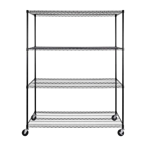 UltraDurable 4-Tier NSF Steel Wire Shelving, 60"W x 24"D x 76"H, Black - color: Black, size: 4-Tier Shelving, 60" W x 24" D