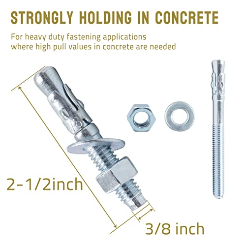 3/8" x 2-1/2" Concrete Wedge Anchors, Zinc Plated Concrete Anchors - size: 3/8" x 2-1/2"