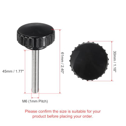 uxcell 2pcs Knurled Clamping Knobs M6 x 45mm Metric 304 Stainless Steel Male Thread Thumb Screw on Type 30mm Plastic Round Head Threaded Hand Bolt Stud Knobs Black - size: M6 x 45mm x 30mm