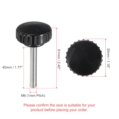 uxcell 2pcs Knurled Clamping Knobs M6 x 45mm Metric 304 Stainless Steel Male Thread Thumb Screw on Type 30mm Plastic Round Head Threaded Hand Bolt Stud Knobs Black - size: M6 x 45mm x 30mm