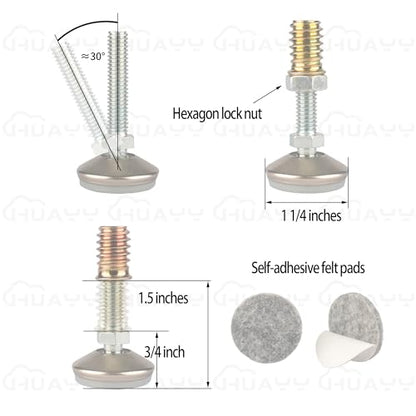 HUAYY Furniture Levelers Swivel Feet,Angle Height Adjustable(5/16-18 Nut Inserts Kits-4 Sets),Heavy Duty Leveling Legs for Table Chairs Cabinets Sofa,with High-Density Self-Adhesive Felt Pads - size: 5/16-18 Kits-4 Sets