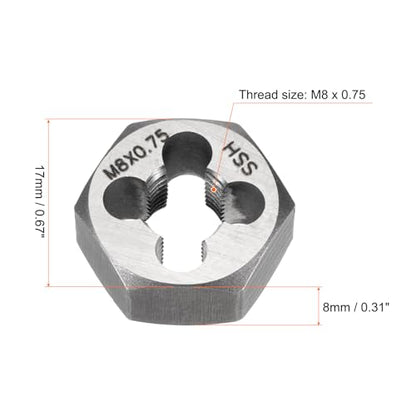 HARFINGTON Hex Threading Die M8 x 0.75 Metric Thread Right Hand High Speed Steel Rethreading Fixed Die Screw Cutting Tapping Repair Tool - size: M8 x 0.75