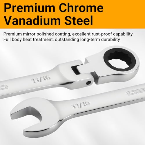 DEKOPRO 8-PC Flex Head Ratcheting Wrench Set SAE 5/16'' to 3/4'', 72-Tooth Cr-V Combination Wrenches with Portable Pouch for Mechanics & Home Maintenance - size: SAE