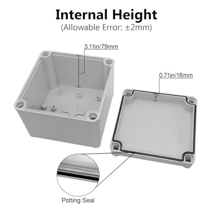 LeMotech Junction Box IP67 Waterproof Dustproof ABS Plastic Project Box for Electrical Outdoor Enclosure Gray 4.9 x 4.9 x 3.9 inch (125 x 125 x 100 mm) - size: 4.9" x 4.9" x 3.9" (1pc)