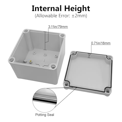 LeMotech Junction Box IP67 Waterproof Dustproof ABS Plastic Project Box for Electrical Outdoor Enclosure Gray 4.9 x 4.9 x 3.9 inch (125 x 125 x 100 mm) - size: 4.9" x 4.9" x 3.9" (1pc)