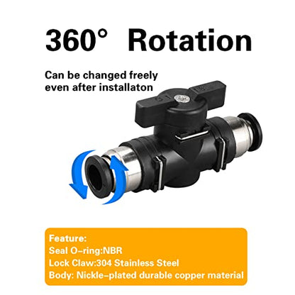 CEKER 10mm Push Connect Valve Ball Valve 10mm Air Flow Control Valve Quick Connect Valve Tube Fittings Straight Union Pneumatic air compressor valve 3Pack - size: 10MM