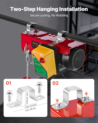 VEVOR 2200lbs Electric Hoist with Wireless Remote Control,110v Electric Hoist with Remote Control, 40ft/20ft Lifting Height & Motor, for Garage Warehouse Factory - size: 2200lbs Wireless