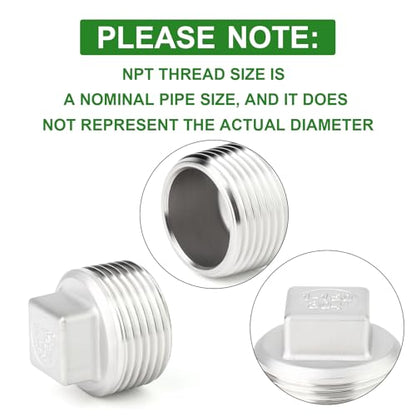 TAISHER 5Pcs 304 SS Square Thread Socket Pipe Plug Fitting 1" NPT Male - size: 1" MNPT(Plug)