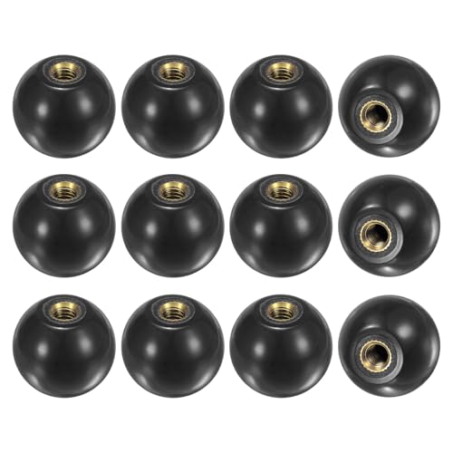 M METERXITY 12-Pack Threaded Ball Knobs, M6 Female Thread 25mm Dia. Thermoset Ball Knob for Lathe/Machine/Lawn Mowers, Round Phenolic Brass Insert Lever Handle [Black] - color: Black, size: M6x25mm