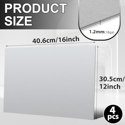 Hicarer 4 Pcs Mild Steel Sheet Cold Rolled 18 Gauge Metal Plate Weldable Metal Sheets for Professional Industrial DIY Use, Clean Surface Easy to Weld (12" X 16") - size: 12" X 16"