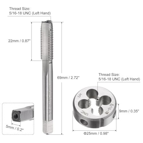 uxcell 2pcs Tap and Die Set, 5/16-18 UNC Left Hand Thread Tap & Round Die, Tapping Threading Tool Tap & Die Kit for Nut Screw Bolt Thread