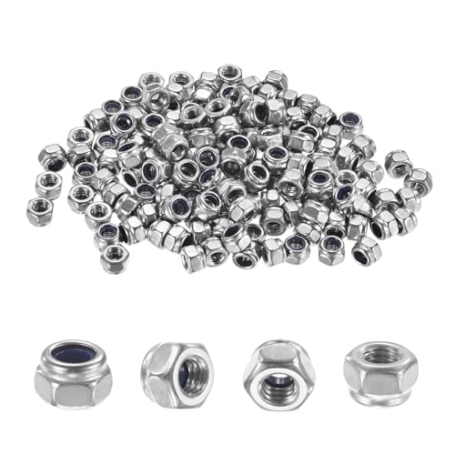 M METERXITY 100-Pack Nylon Insert Hex Lock Nuts, M4 x 0.7mm Thread 304 Stainless Steel Self-Locking Locknuts Hexagon Nut Metric Nuts for Machinery/Home Repair/Industrial Fasteners - size: M4 x 0.7mm