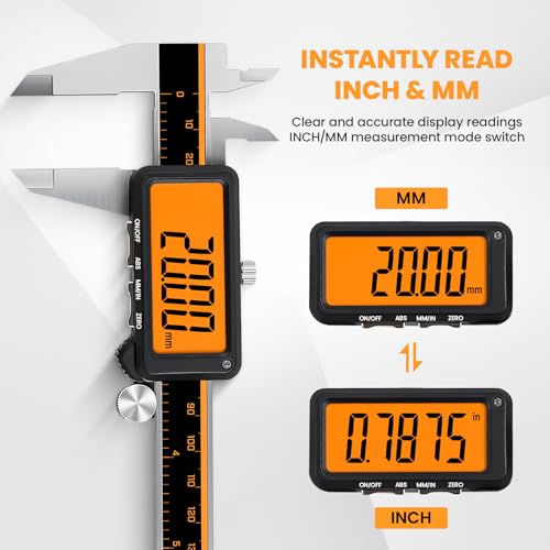 HARDELL Digital Caliper 6" USB-C – Anti-Glare Orange Screen(No Backlight)