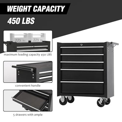 5-Drawer Rolling Tool Chest w/Drawers & Lock, Tool Storage Cabinet with Lockable Wheels, Top Cushion & Drawer Liners, Tool Organizer Box for Garage, Warehouse & Repair Sho - color: 5-drawer Black