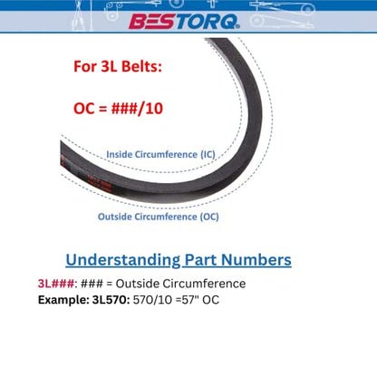 BESTORQ 3L160 V-Belt, Classic Wrapped Rubber X3 V-Belt, Black, 16" Outside Circumference x .38" Width x .24" Height, Pack of 2 - size: Pack of 2, style: 3L160
