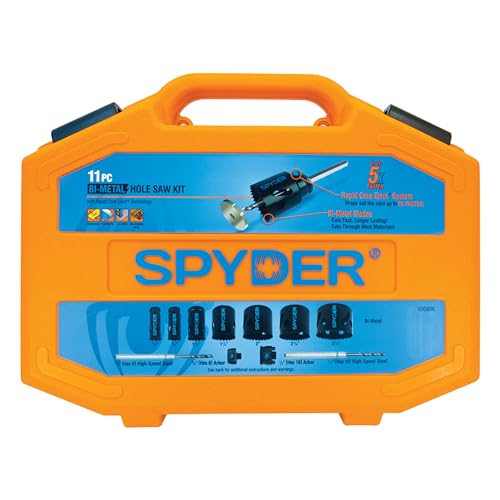 Spyder 11-Piece Bi-Metal Hole Saw Kit, 7 Hole Saws, Hex8 and Hex10 HSS Pilot Bits, and Hex8 and Hex10 Arbors, Rapid Core Eject Arbor System - size: 11-Piece