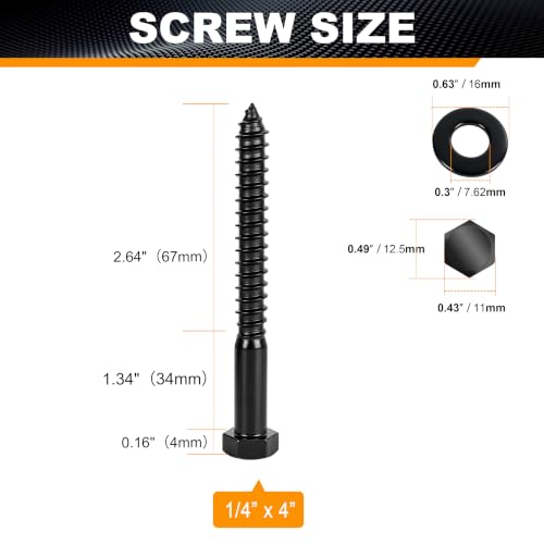 Hex Head Lag Bolts for Wood,1/4" x 4", Lag Screws 12 PCS - size: 1/4" x 4"