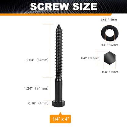 Hex Head Lag Bolts for Wood,1/4" x 4", Lag Screws 12 PCS - size: 1/4" x 4"
