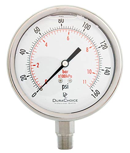 4" SS Oil Filled Pressure Gauge, 3/8" NPT Lower Mount, 160 PSI - size: [0-160 PSI]