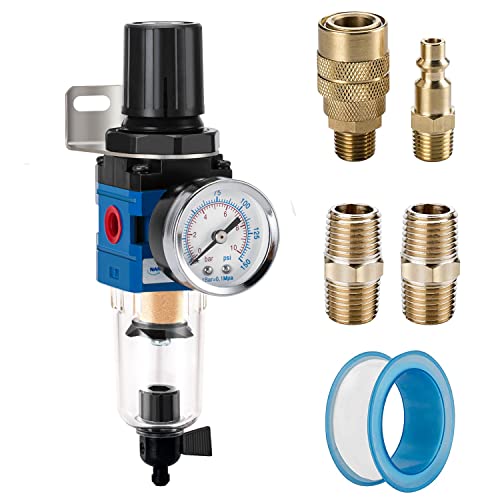 NANPU 1/4" NPT Compressed Air Filter Regulator Combo Piggyback - size: 1/4" NPT