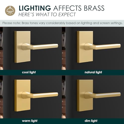 Passage Door Handle Satin Brass, 1 Pack - Glamor Modern Lever, Gold Finish - color: Satin Brass