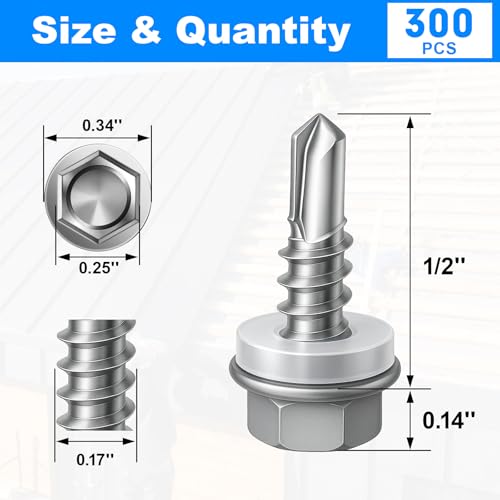 300Pcs Self Tapping Screws, Sheet Metal Screws #8x1/2 - size: #8 x 1/2", style: 300
