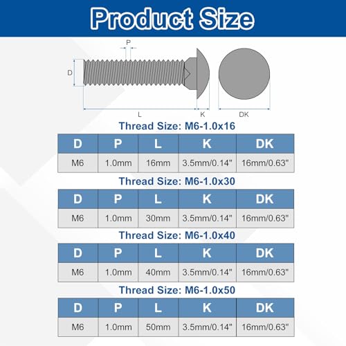 uxcell 38Pcs Carriage Bolts and Nuts Kit, M6 Stainless Steel 304 Round Head Square Neck Carriage Bolts Screws and Hex Nuts - Silver