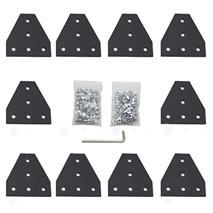 10pcs Corner Bracket Plate Black 2020 Series 5 Hole T Shape Joint Plates with 50pcs M5 T Nuts + 50pcs M5x8mm Screws + 1pcs Wrench for Slot 6mm 20S Aluminum Rail Accessories(10PCS T Shape) - style: 10PCS T Shape black