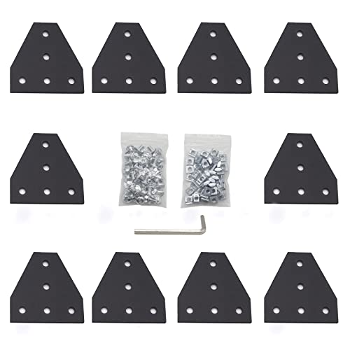 10pcs Corner Bracket Plate Black 2020 Series 5 Hole T Shape Joint Plates with 50pcs M5 T Nuts + 50pcs M5x8mm Screws + 1pcs Wrench for Slot 6mm 20S Aluminum Rail Accessories(10PCS T Shape) - style: 10PCS T Shape black
