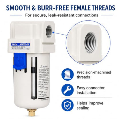 BLCH 1/2" NPT Air Line Dryer - Air Dryer for Compressor,Compressed Air Dryer Air Drying System AF4000-04 Manual Drain Poly Bowl 0-160 PSI 5μm - style: AF4000-04