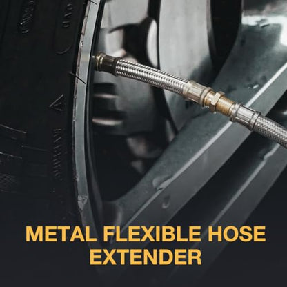 2 PCS 7" Metal Valve Stem Extenders, Flexible Stainless Steel Car Tire Valve Extension Kit with Clamps, Universal Braided Tire Stem Extender for Cars Trucks Trailers RVs - color: 7"