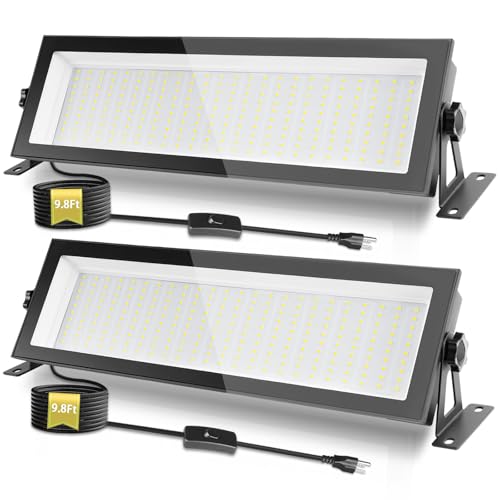 FastDeng 2 Pack LED Shop Lights, 150W 18000lm 5000K Daylight LED Garage Light, IP66 Waterproof Outdoor Flood Light with US Plug 10FT Cord and Switch for Workshop Yard Factory Warehouse - size: 2 Pack