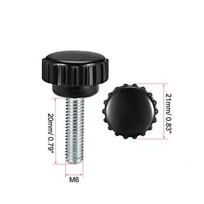 uxcell 4pcs Knurled Clamping Knobs M6 x 20mm Metric Zinc Plated Carbon Steel Male Thread Thumb Screw on Type 21mm Plastic Round Head Threaded Hand Bolt Stud Knobs Black - size: M6 x 20mm x 21mm